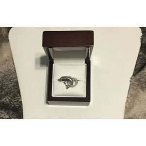 New Dolphin Jumping through Hoop Design Sim Diamond Ring Sz 6